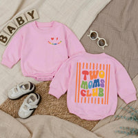 Two Moms Club Baby Romper with Retro Pride Design LGBTQ+ Newborn Outfit, Soft Cotton Bodysuit for Infant, Lesbian Mom Baby Shower Gift