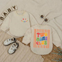 Two Moms Club Baby Romper with Retro Pride Design LGBTQ+ Newborn Outfit, Soft Cotton Bodysuit for Infant, Lesbian Mom Baby Shower Gift