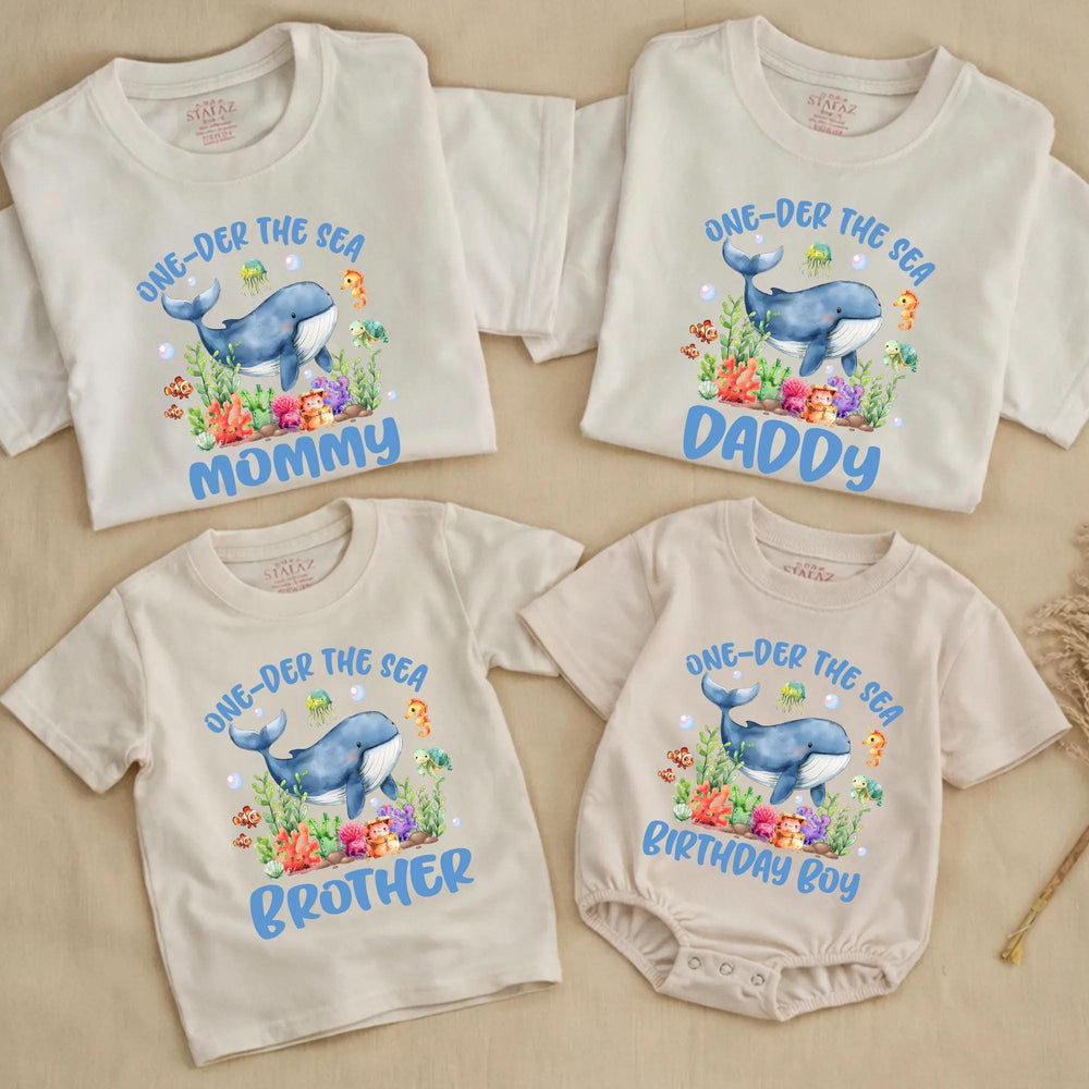 Under the Sea Birthday Boy Outfit with Whale Coral Design, 1st Birthday Romper, Personalized First Birthday Shirt for Baby or Toddler