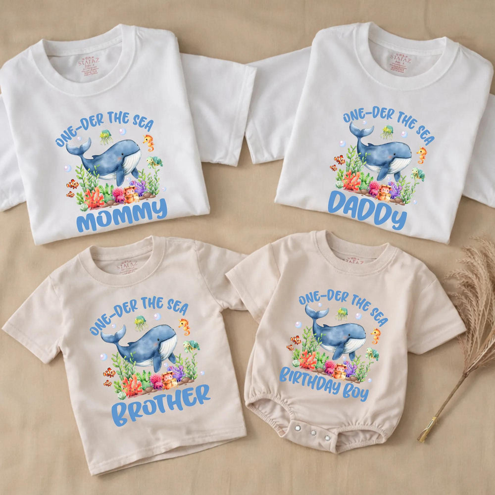 Under the Sea Birthday Boy Outfit with Whale Coral Design, 1st Birthday Romper, Personalized First Birthday Shirt for Baby or Toddler