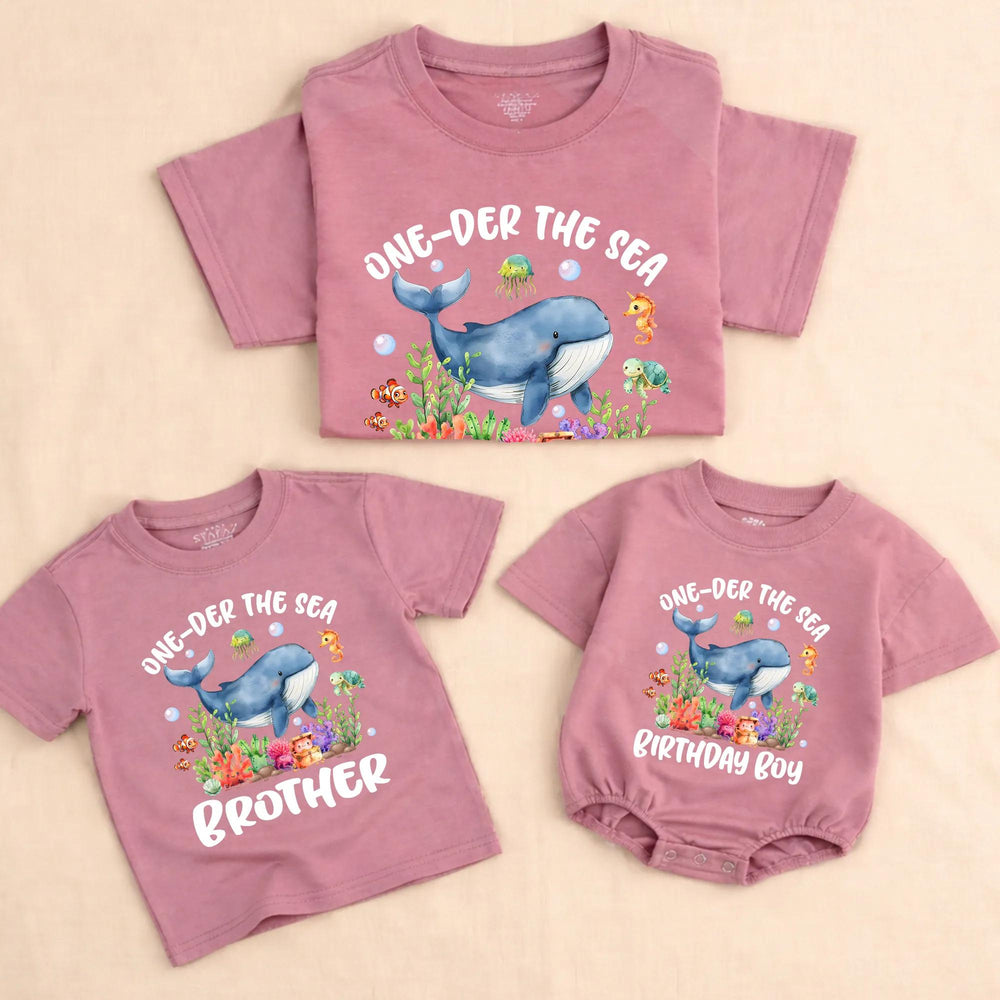 Under the Sea Birthday Boy Outfit with Whale Coral Design, 1st Birthday Romper, Personalized First Birthday Shirt for Baby or Toddler