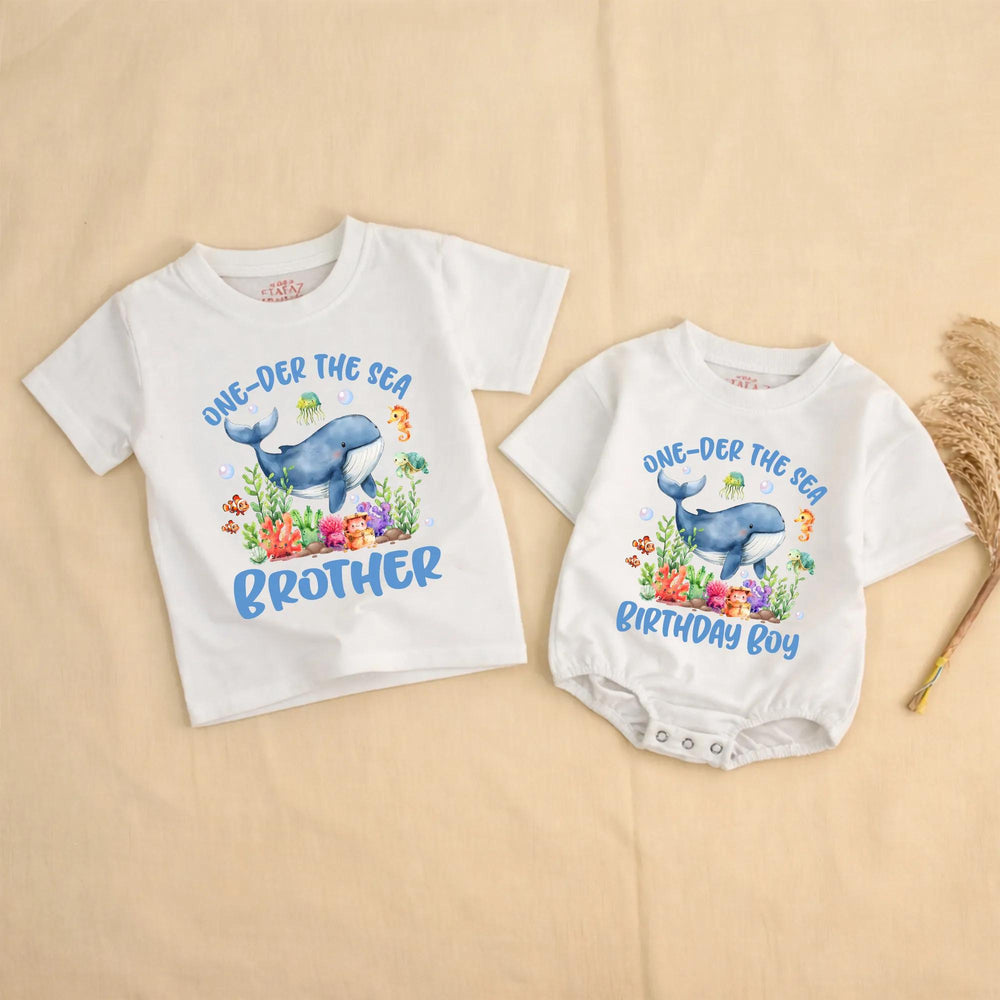 Under the Sea Birthday Boy Outfit with Whale Coral Design, 1st Birthday Romper, Personalized First Birthday Shirt for Baby or Toddler