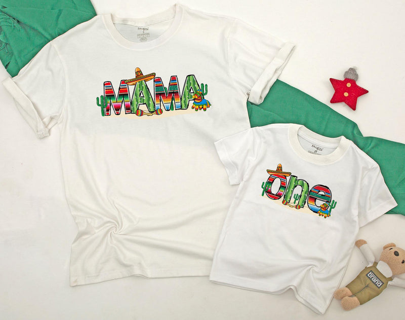 Uno Fiesta Birthday Shirt Matching Family Outfits Vibrant Mexican Design with Sombreros Cacti Maracas Personalized Baby Bodysuit