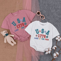 USA 1776 Land Of The Free Baby Romper Patriotic Fourth of July Infant Outfit Soft Cotton Red Blue Star Pattern Independence Day