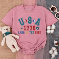 USA 1776 Land Of The Free Baby Romper Patriotic Fourth of July Infant Outfit Soft Cotton Red Blue Star Pattern Independence Day