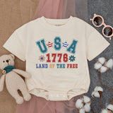 USA 1776 Land Of The Free Baby Romper Patriotic Fourth of July Infant Outfit Soft Cotton Red Blue Star Pattern Independence Day