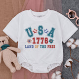 USA 1776 Land Of The Free Baby Romper Patriotic Fourth of July Infant Outfit Soft Cotton Red Blue Star Pattern Independence Day