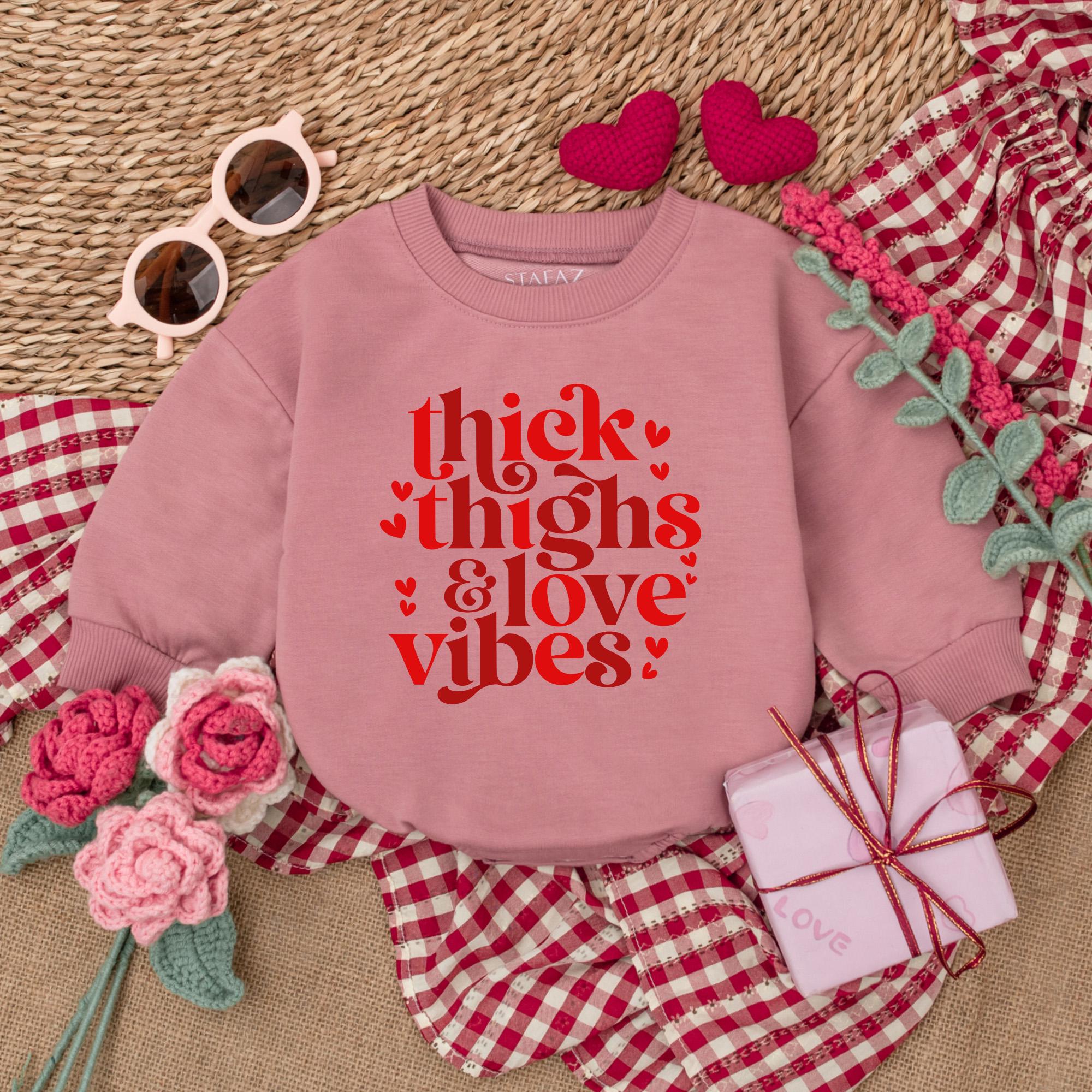Valentine's Baby Romper Thick Thighs Love Vibes Retro Hearts Infant Bodysuit Cute Red Design Cotton Soft Comfortable Outfit