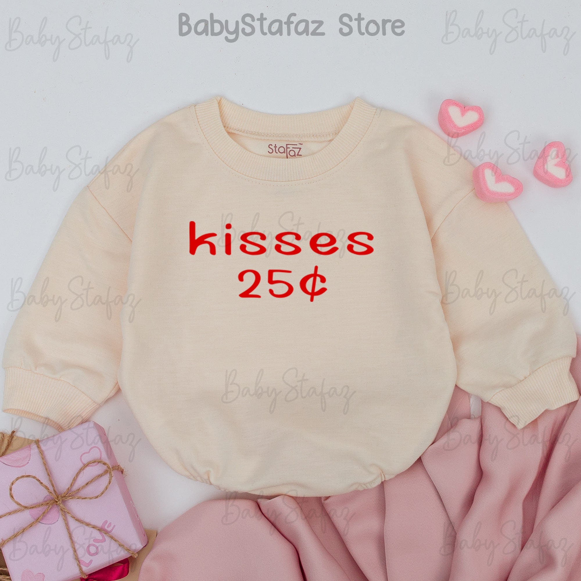 Valentine's Kisses 25¢ Baby Romper Cute Holiday Outfit Girls First Valentine's Day Soft Cotton Romper Baby Shower Gift Idea