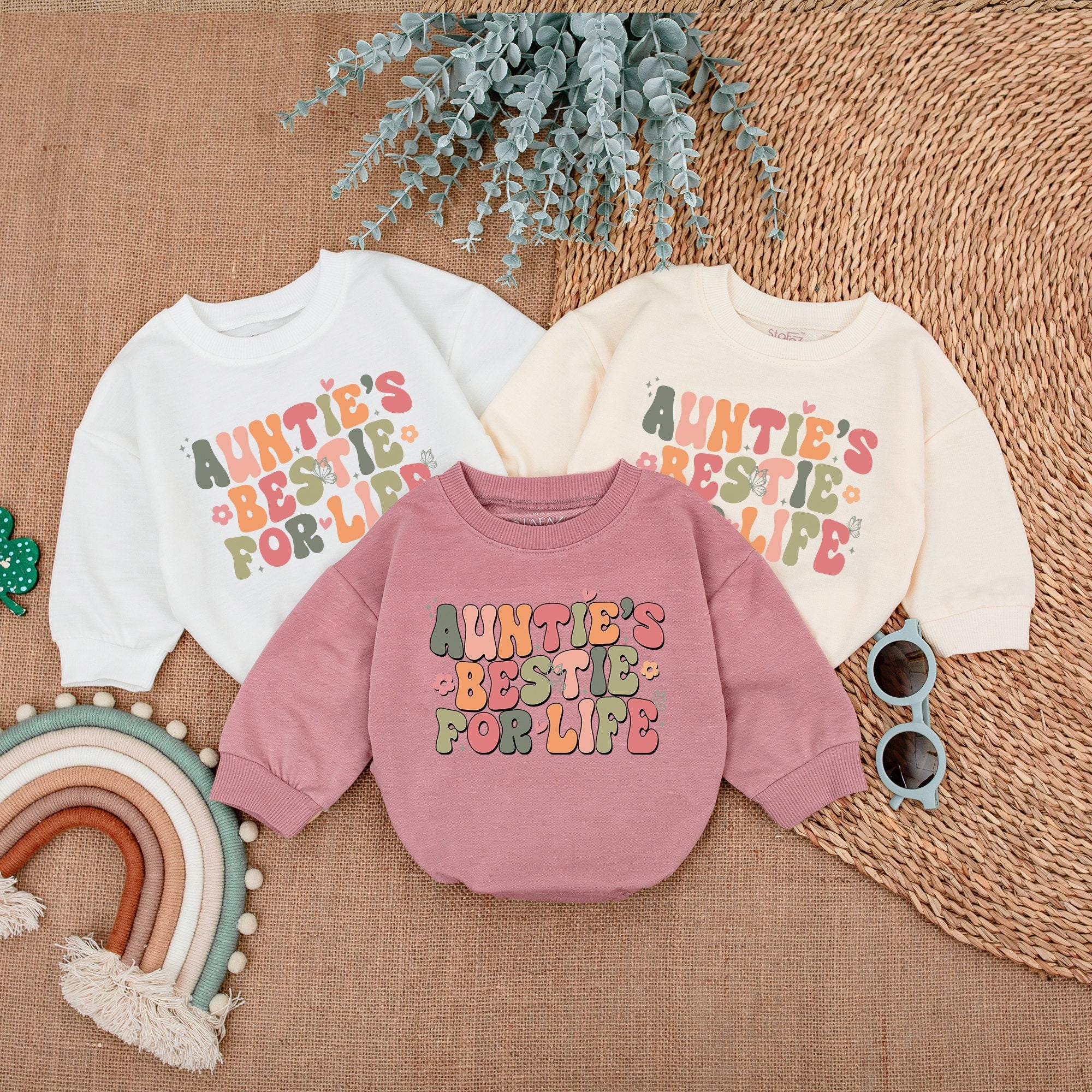 Vibrant Auntie's Bestie For Life Baby Romper Playful Colors Heart Flower Design Newborn Infant Gift Cotton Soft Comfort