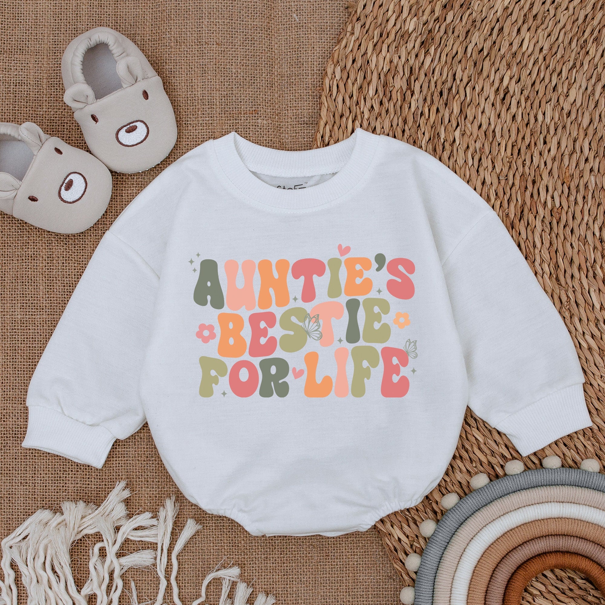 Vibrant Auntie's Bestie For Life Baby Romper Playful Colors Heart Flower Design Newborn Infant Gift Cotton Soft Comfort