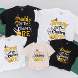 Vibrant Chosen One Matching Family Wizard Shirts Birthday Outfit Cotton Custom Names Fantasy Design