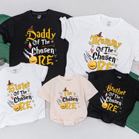 Vibrant Chosen One Matching Family Wizard Shirts Birthday Outfit Cotton Custom Names Fantasy Design