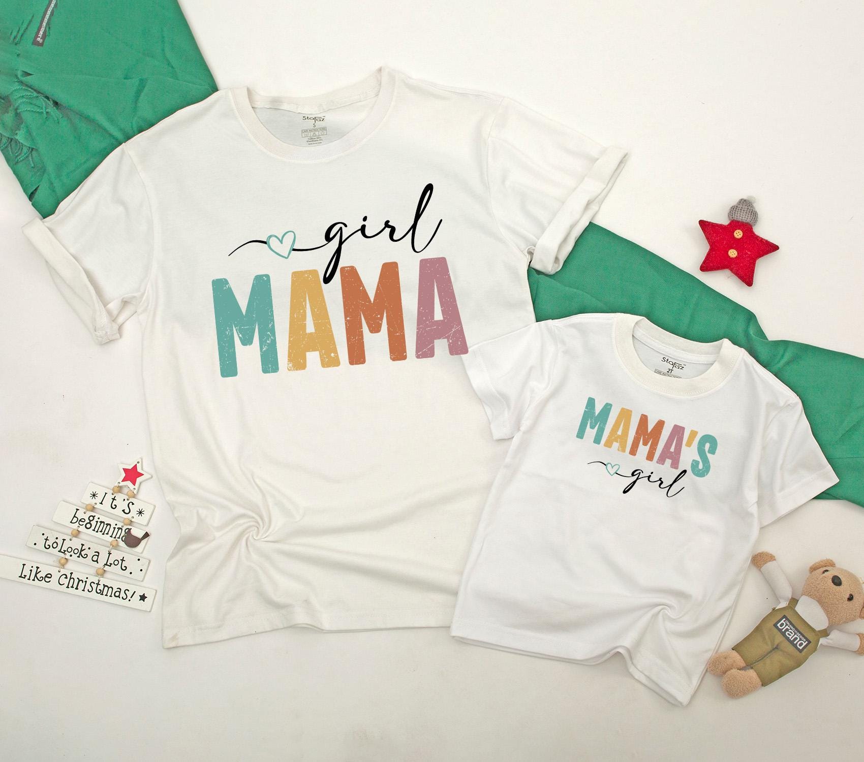 Vibrant Girl Mama Shirt in Colorful Letters Matching Mom and Me Outfit Baby Toddler Romper Family Gift Heart Design Mother's Day