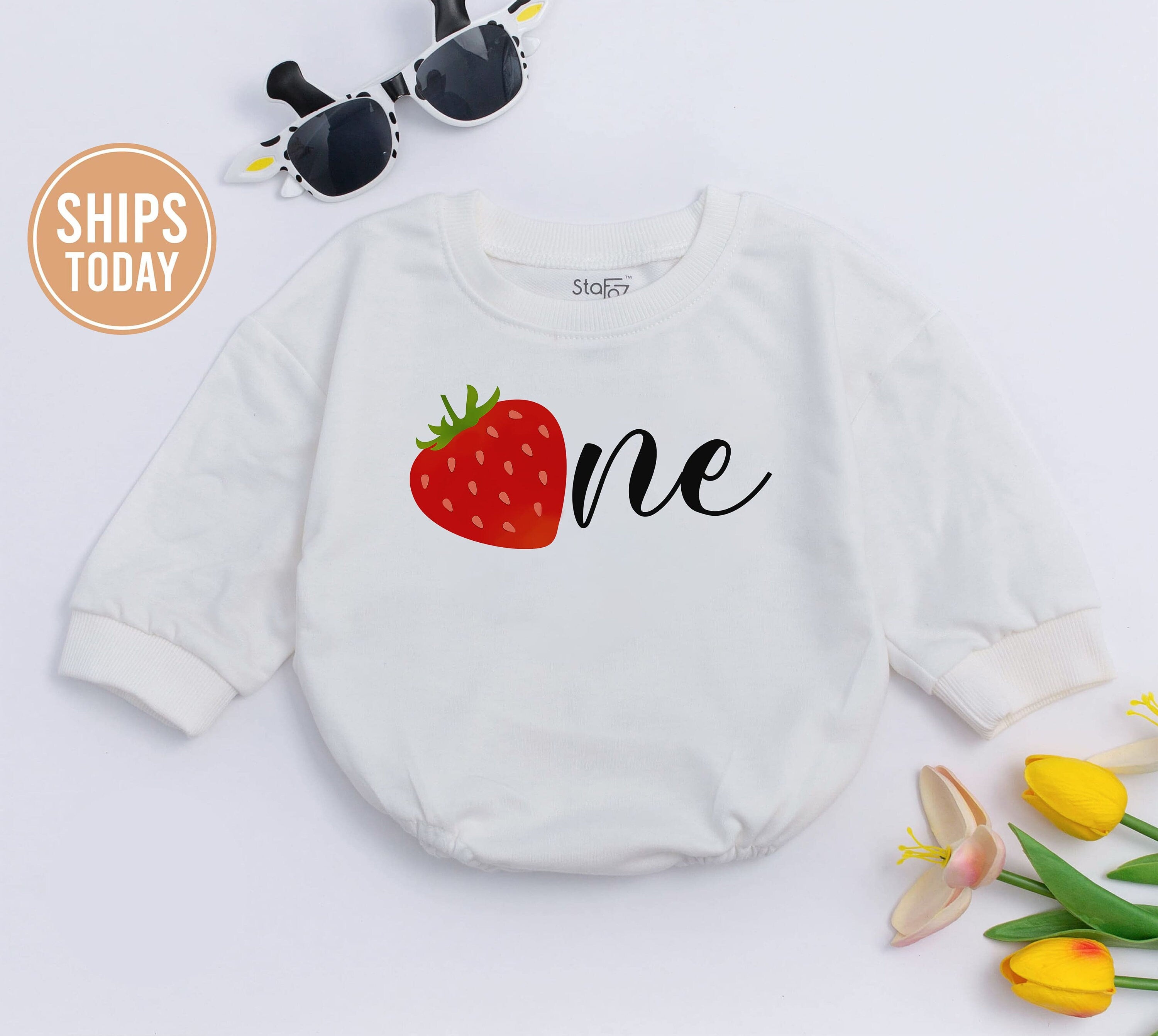 Vibrant Strawberry Birthday Romper Baby Girl Outfit 1st Celebration Toddler Clothes Cheerful Design Soft Cotton Playful Party Gift