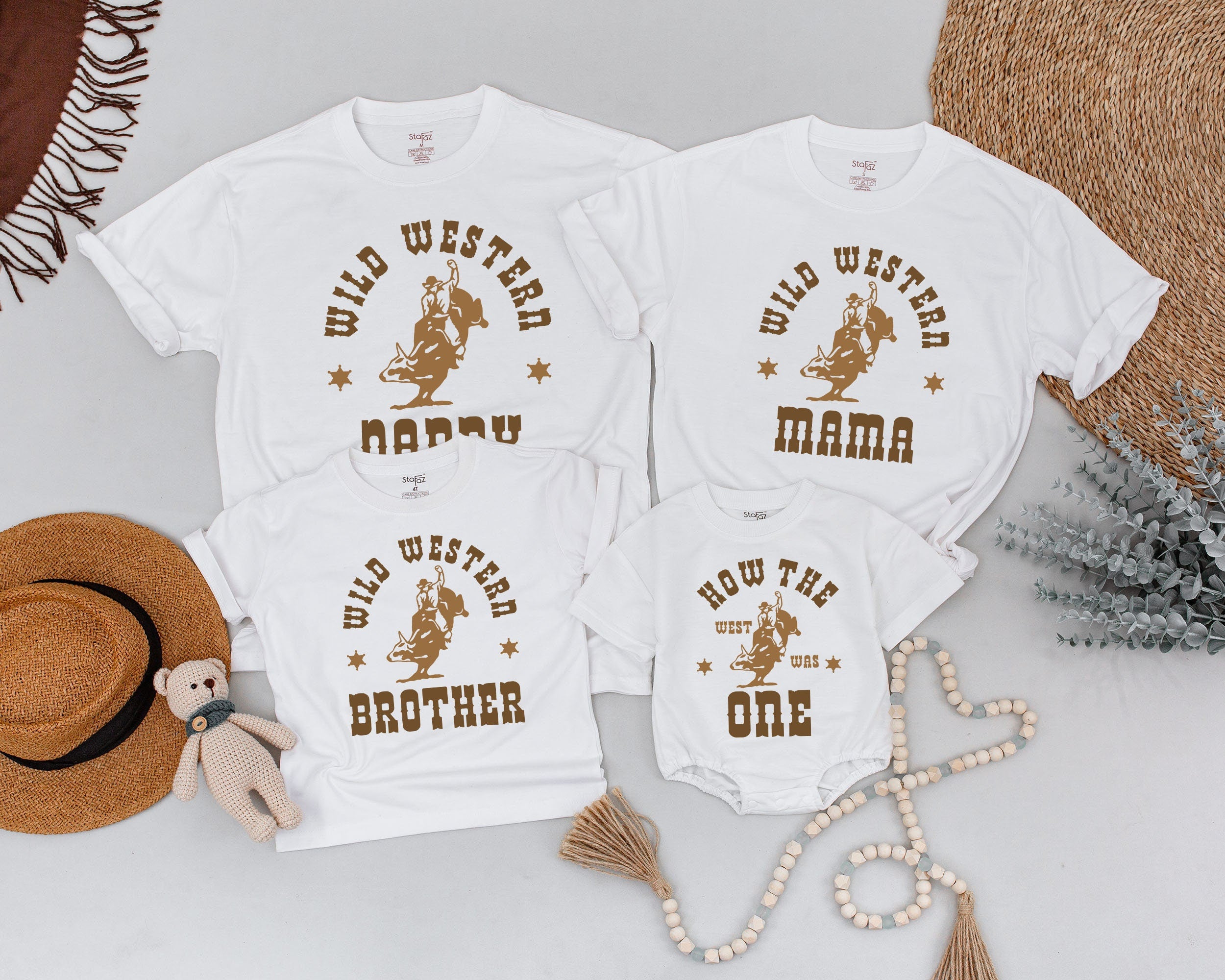 Vintage Cowboy Family Shirts Personalized Wild Western Birthday Outfit for Mom Dad Sister Custom Cotton Matching First Birthday