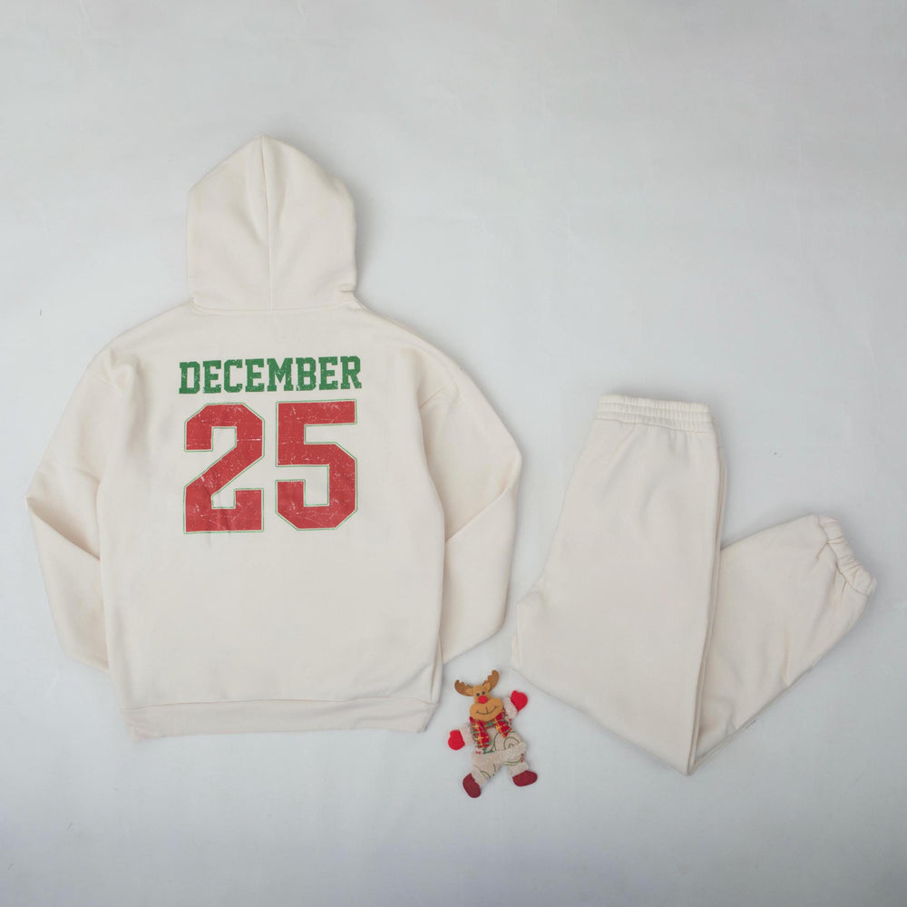Vintage December 25 Christmas Hoodie with Green Tree Graphic and Bold Red Numbers Holiday Sweatshirt Soft Comfortable Festive Style