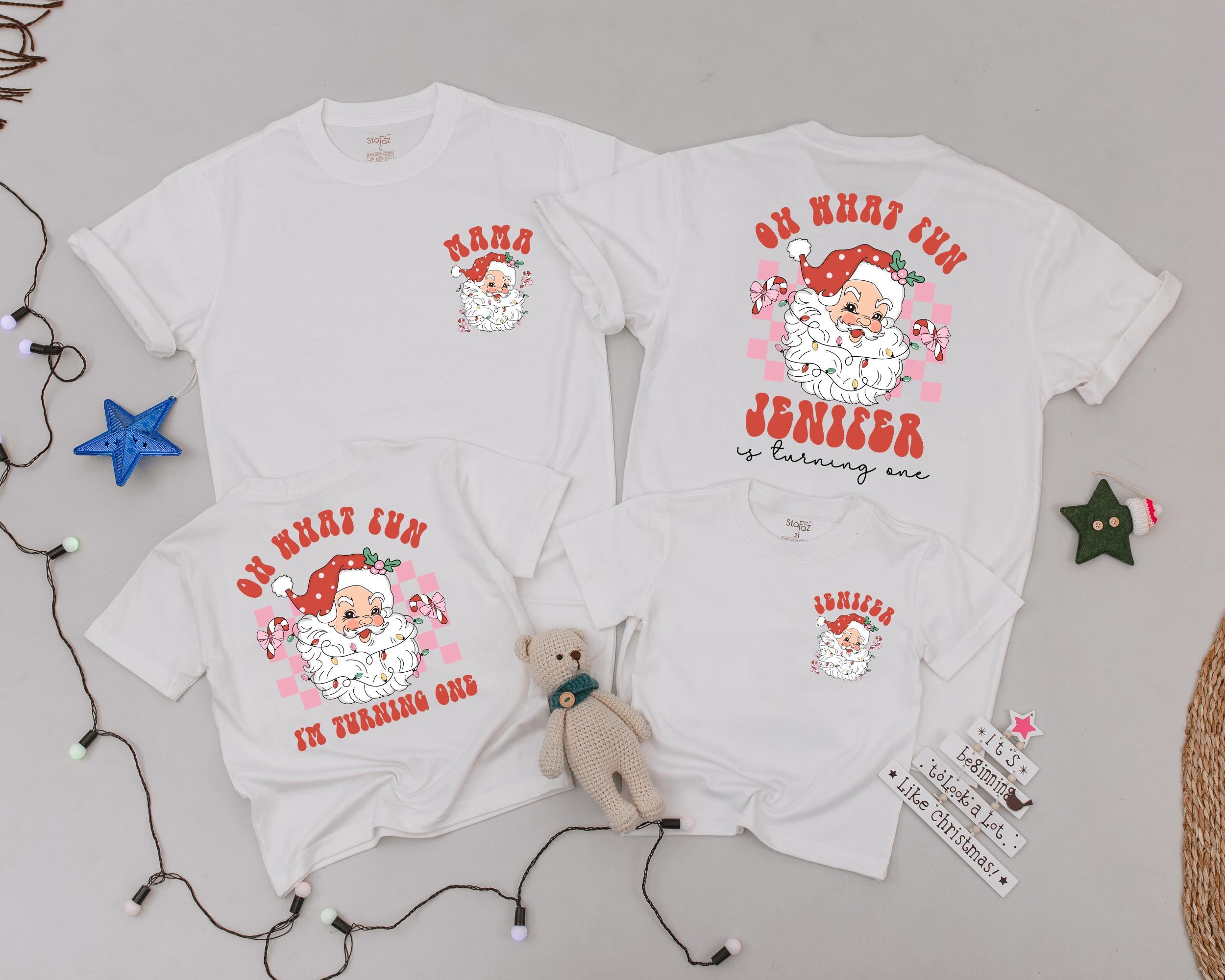 Vintage Santa Personalized Christmas Baby Birthday Shirt Matching Family Holiday Outfit Retro Festive Design Soft Cotton Custom Names