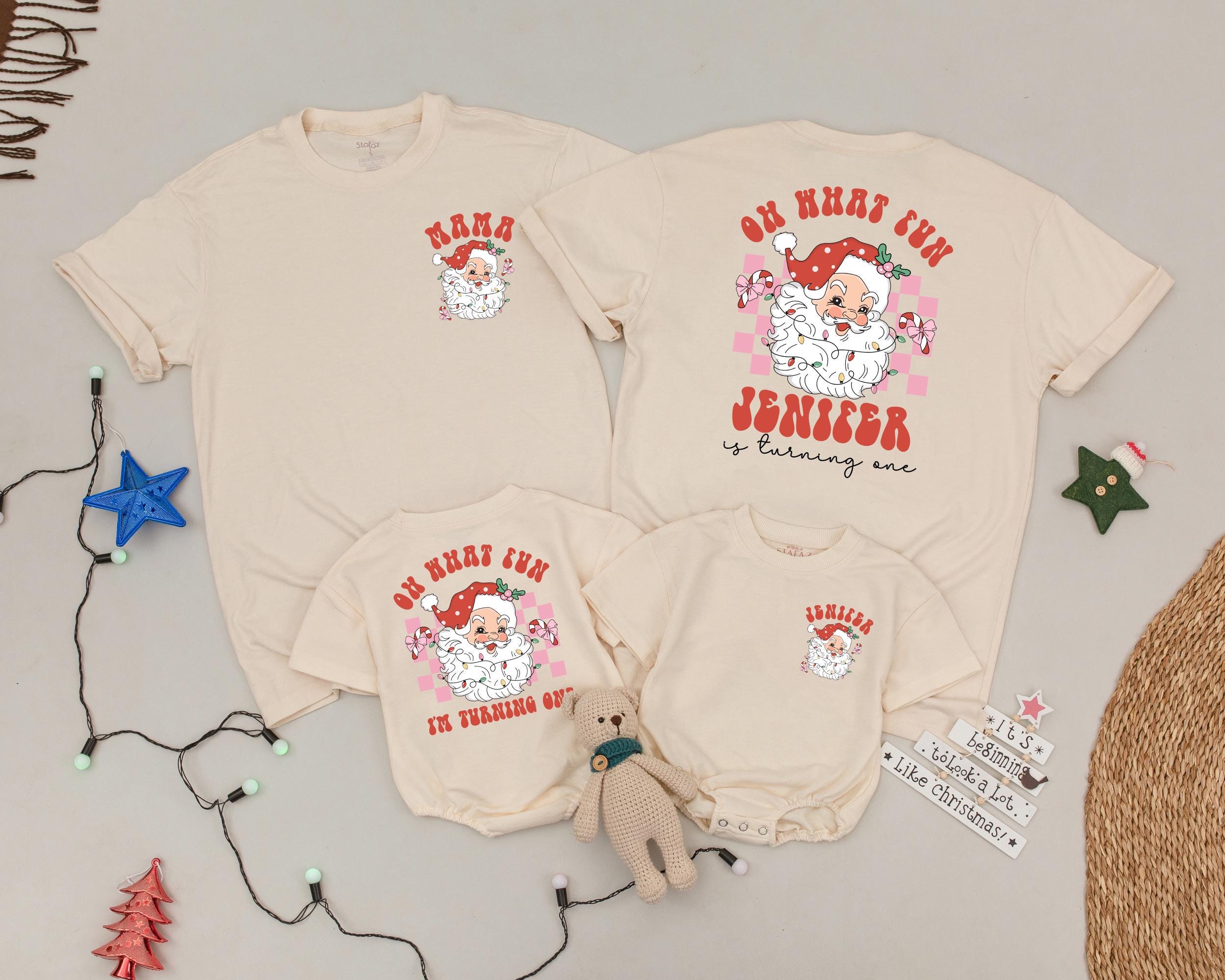 Vintage Santa Personalized Christmas Baby Birthday Shirt Matching Family Holiday Outfit Retro Festive Design Soft Cotton Custom Names