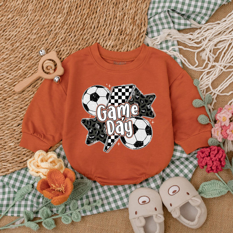 Vintage Soccer Game Day Baby Romper Gameday Outfit Soft Cotton Infant Girl Clothes Black White Checkered Design Birthday Gift