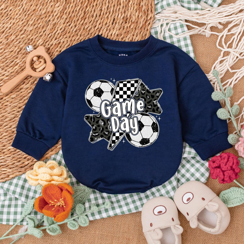 Vintage Soccer Game Day Baby Romper Gameday Outfit Soft Cotton Infant Girl Clothes Black White Checkered Design Birthday Gift