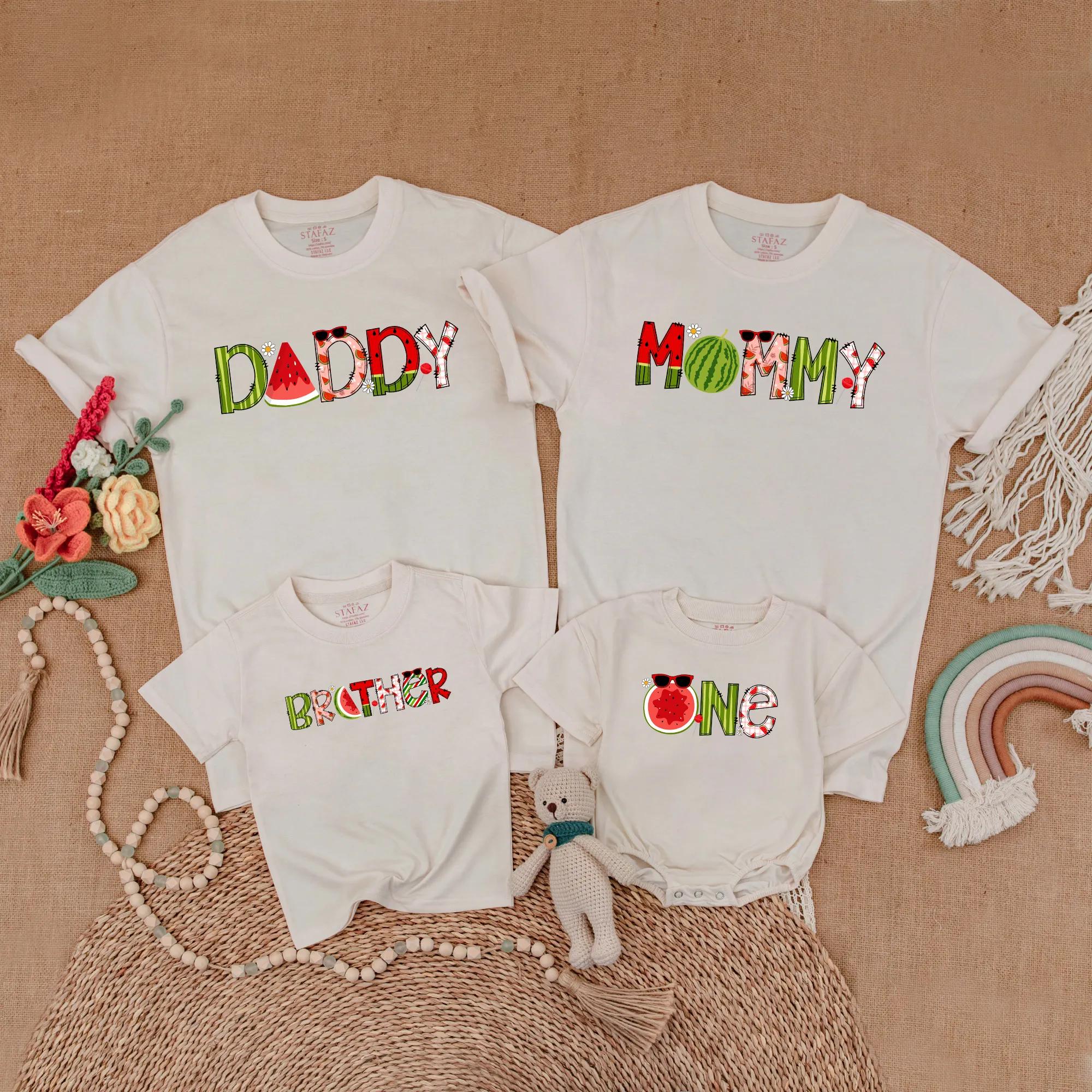 Watermelon Birthday Family Shirts Matching Summer Outfits for Toddler First Birthday Celebration Vibrant Fun Custom Names Cotton