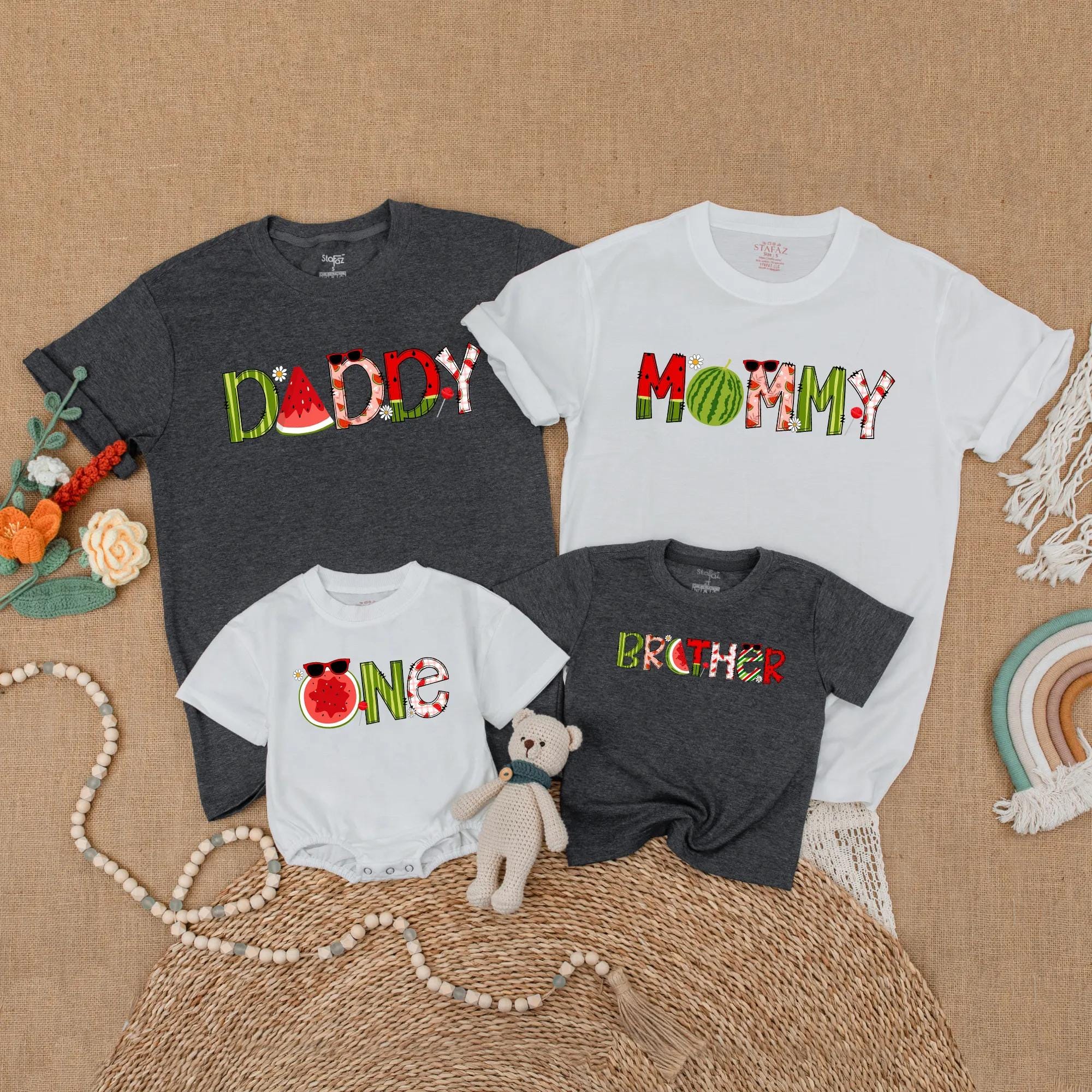 Watermelon Birthday Family Shirts Matching Summer Outfits for Toddler First Birthday Celebration Vibrant Fun Custom Names Cotton