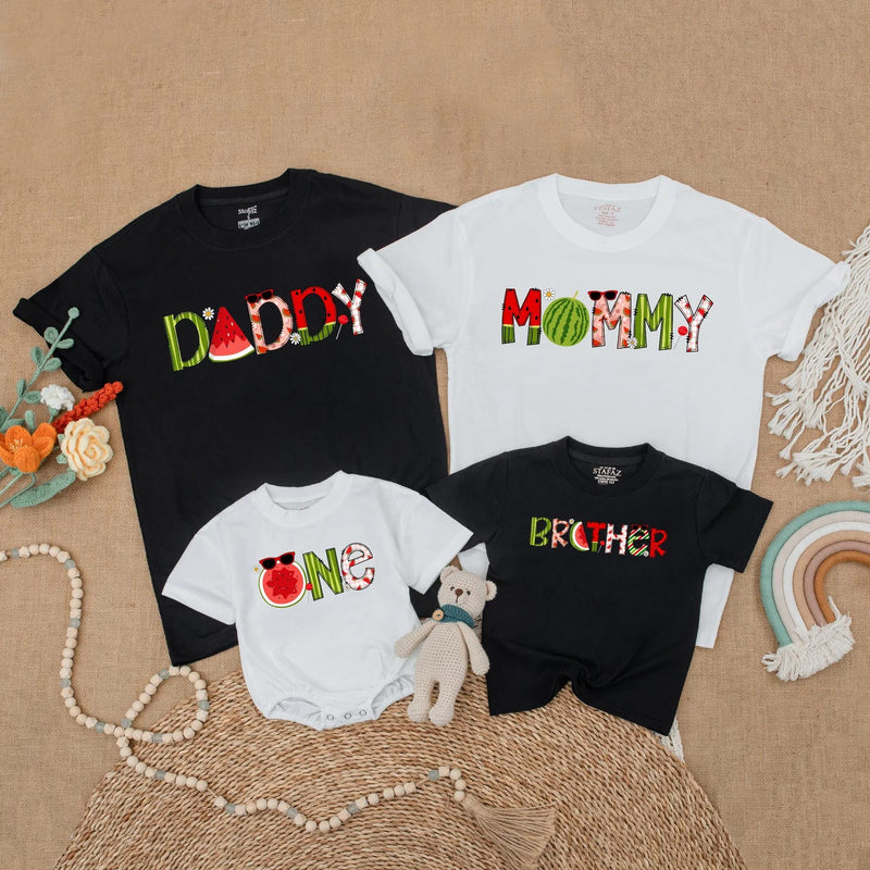 Watermelon Birthday Family Shirts Matching Summer Outfits for Toddler First Birthday Celebration Vibrant Fun Custom Names Cotton
