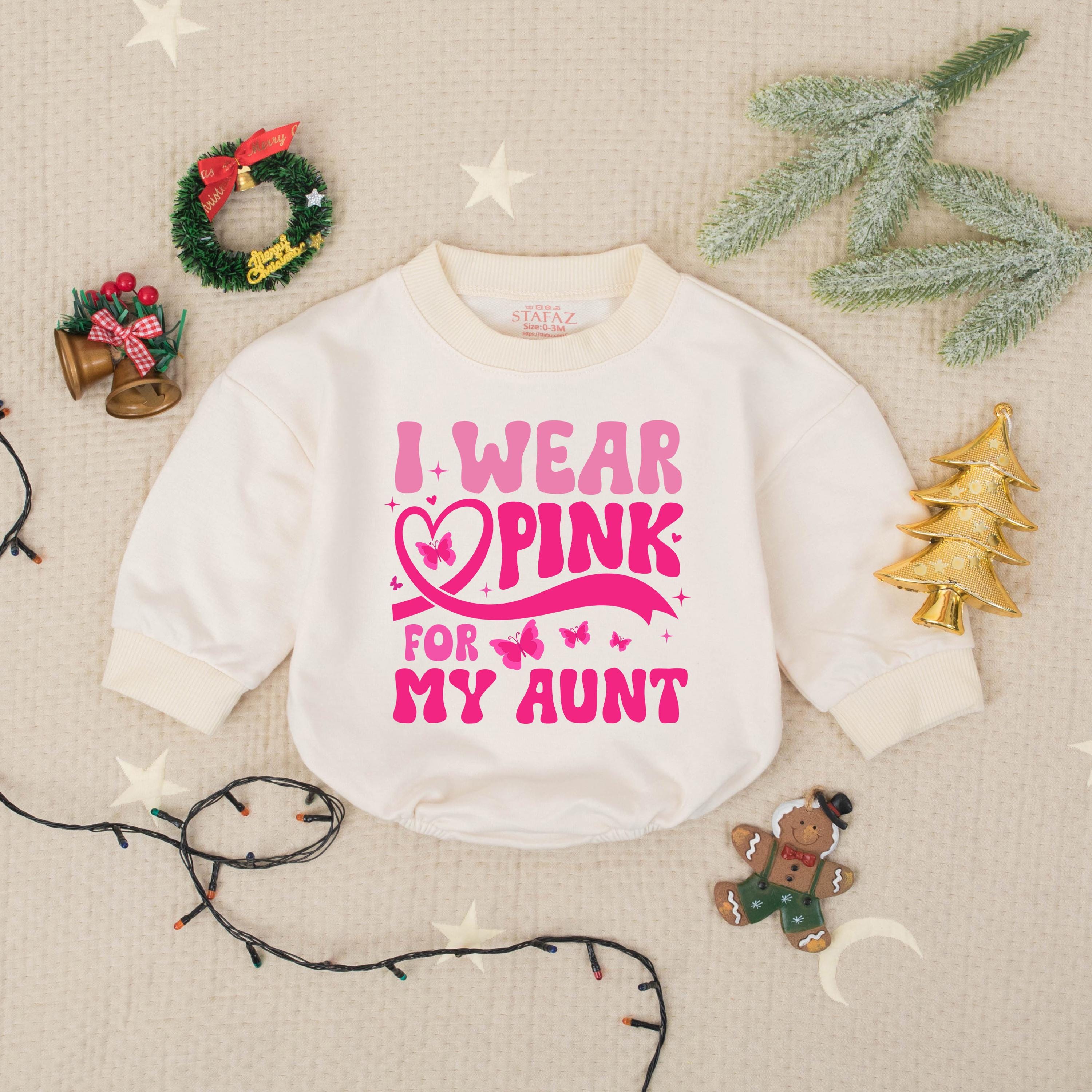 I Wear Pink for My Aunt Baby Sweatshirt with Pink Ribbon Design, Breast Cancer Awareness Month Outfit, Supportive Family Gift