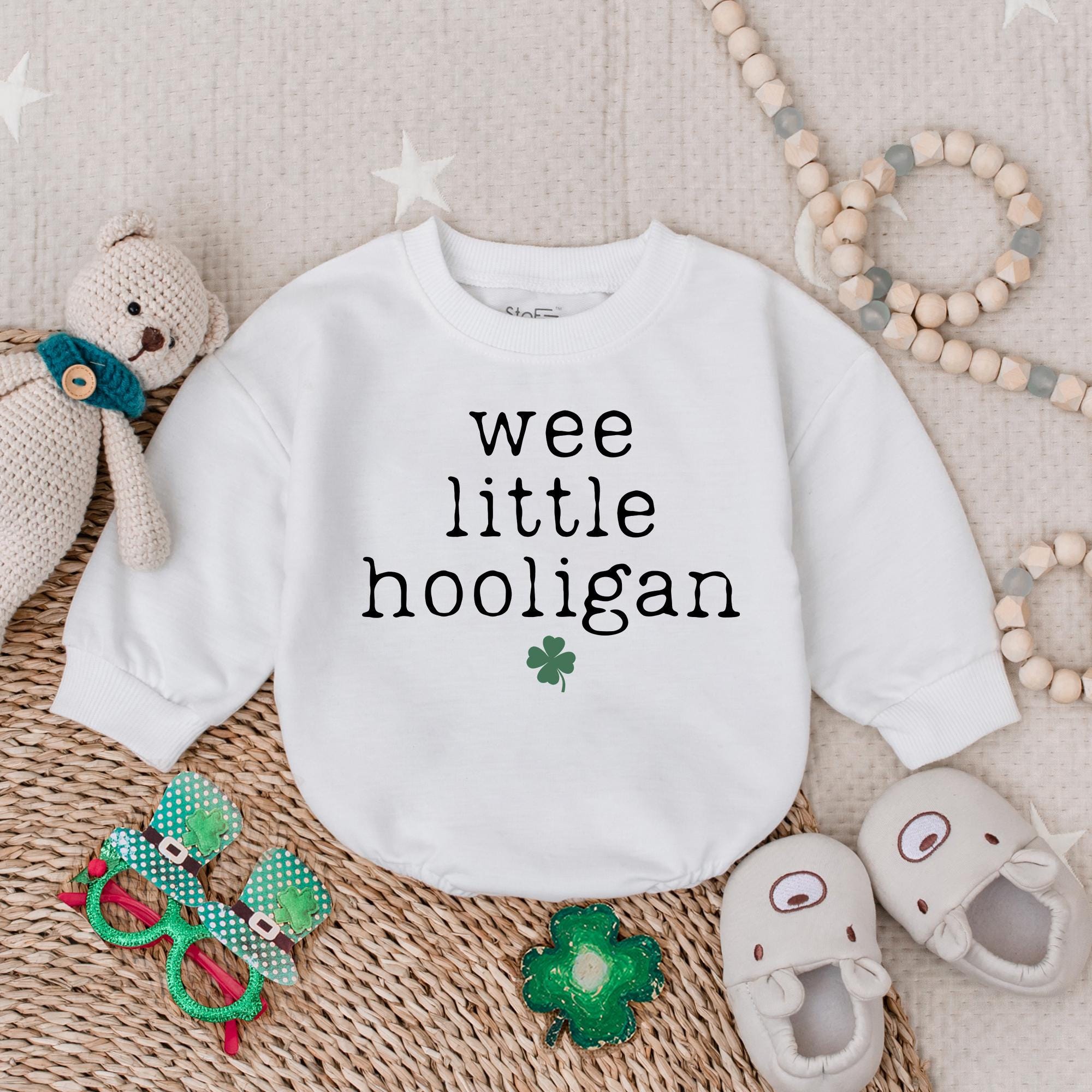Wee Little Hooligan Baby Romper with Shamrock St Patrick's Day Outfit Soft Cotton Irish-Themed Bodysuit for Newborn Infant Party
