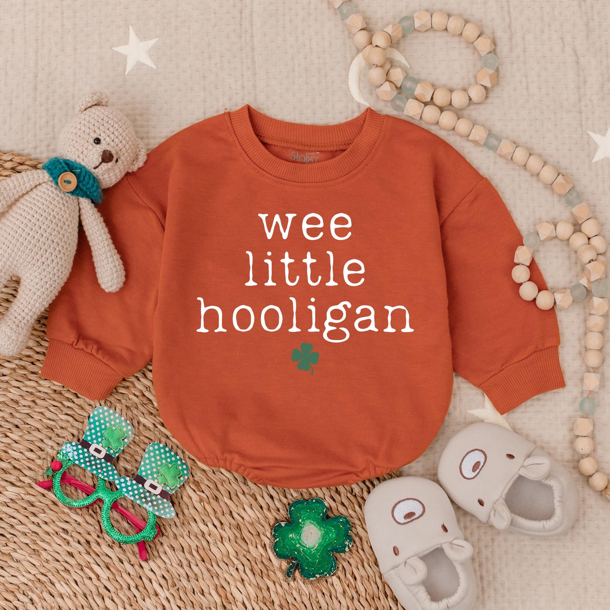 Wee Little Hooligan Baby Romper with Shamrock St Patrick's Day Outfit Soft Cotton Irish-Themed Bodysuit for Newborn Infant Party