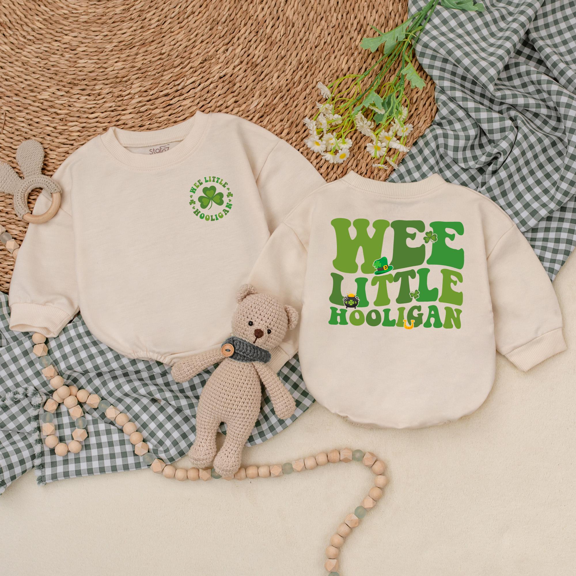 Wee Little Hooligan Baby Romper St Patrick's Day Clover Outfit Soft Green Infant Bodysuit First Holiday Celebration Gift