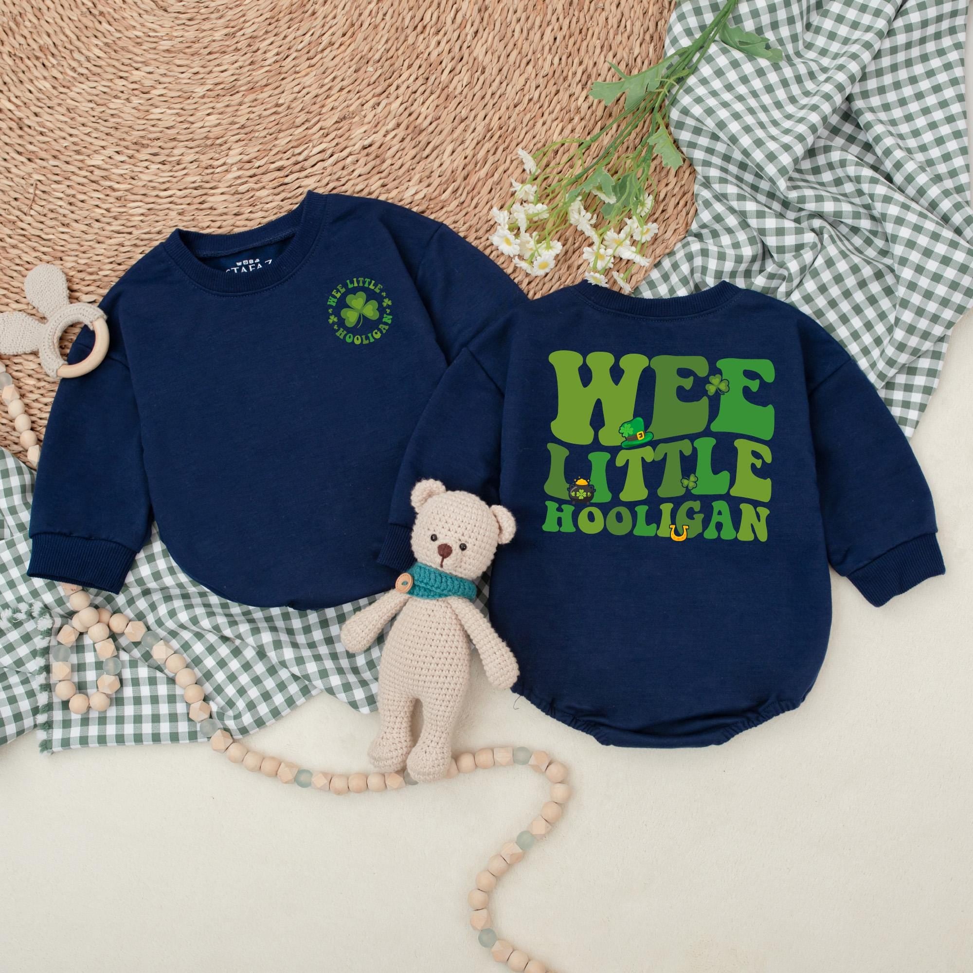 Wee Little Hooligan Baby Romper St Patrick's Day Clover Outfit Soft Green Infant Bodysuit First Holiday Celebration Gift
