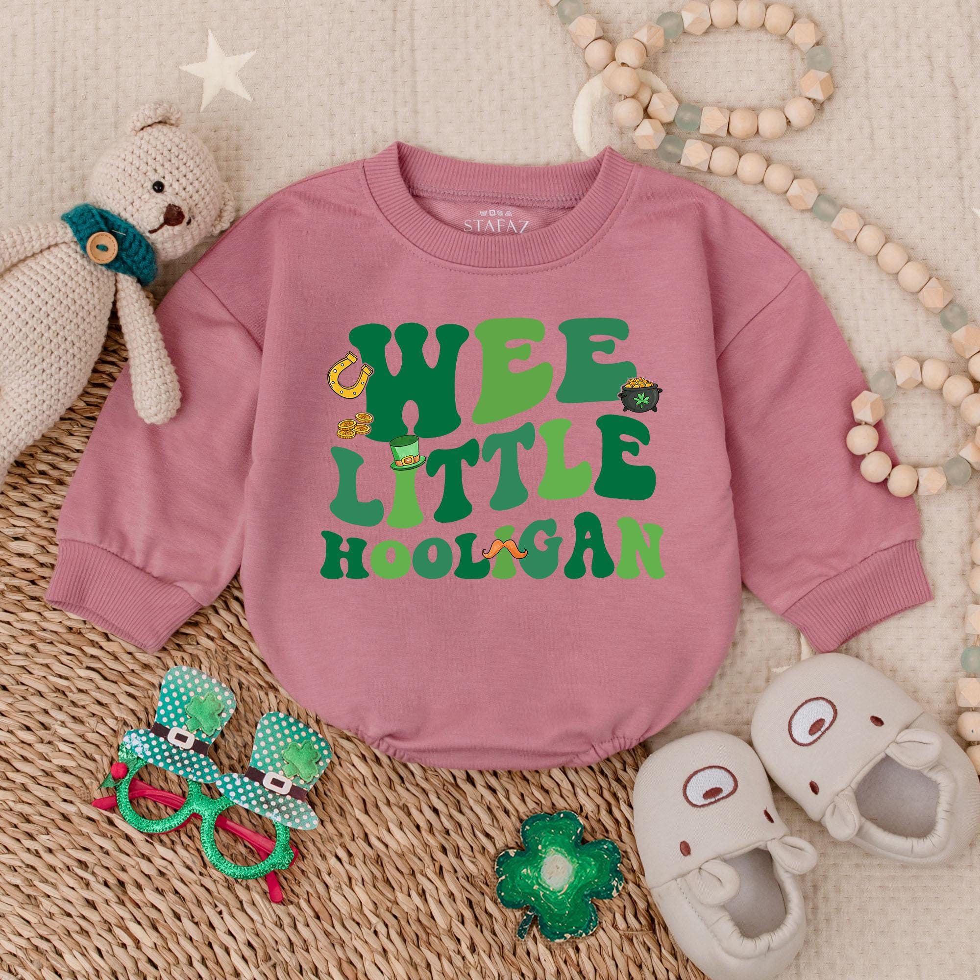 Wee Little Hooligan St. Patrick's Day Baby Romper with Lucky Shamrock Irish Charm Festive Clover Outfit Soft Cotton Infant Gift