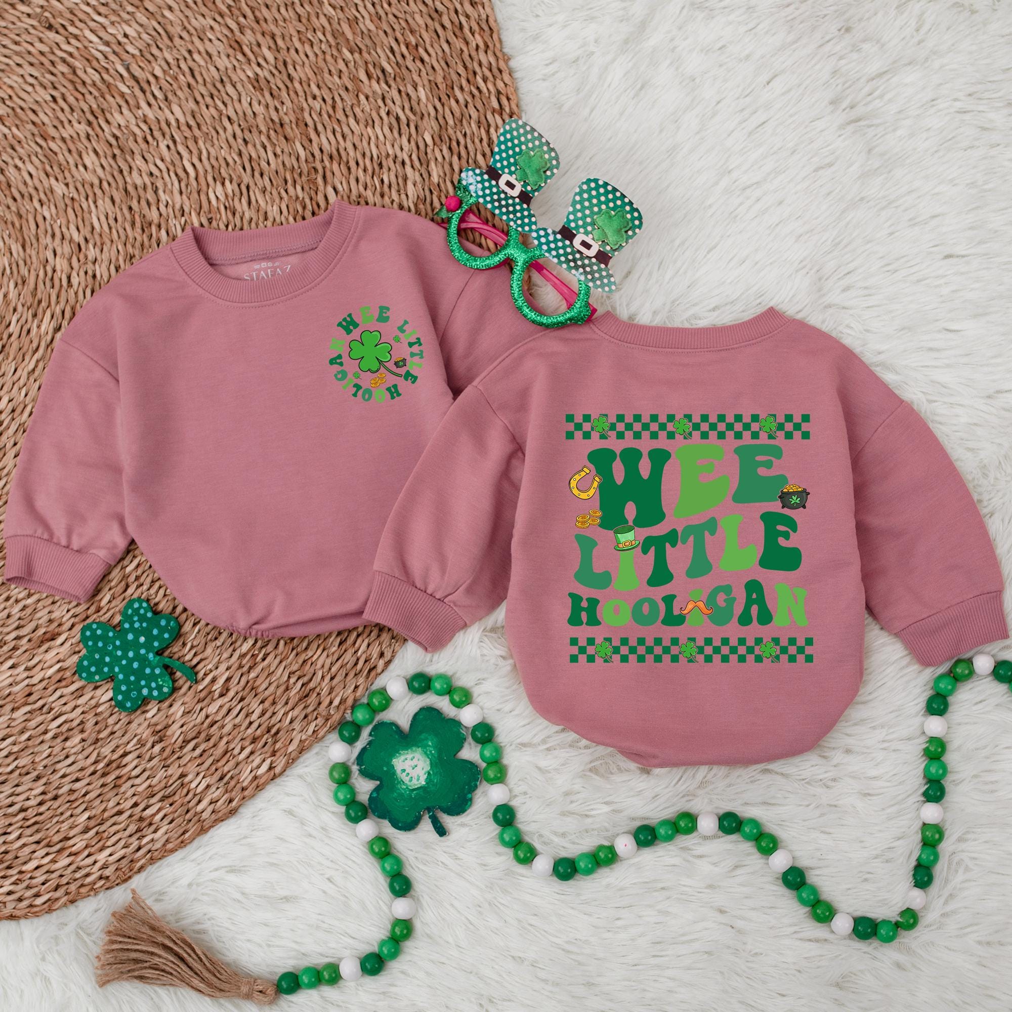 Wee Little Hooligan St. Patrick's Day Baby Romper Toddler Irish Outfit Shamrock Design Holiday Gift Lucky Green Checkered Horseshoe