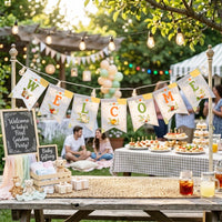 Welcome Banner with Green and Orange Pennants Harvest-Themed Watercolor Baby Shower or Fall Party Garland Rustic Decor