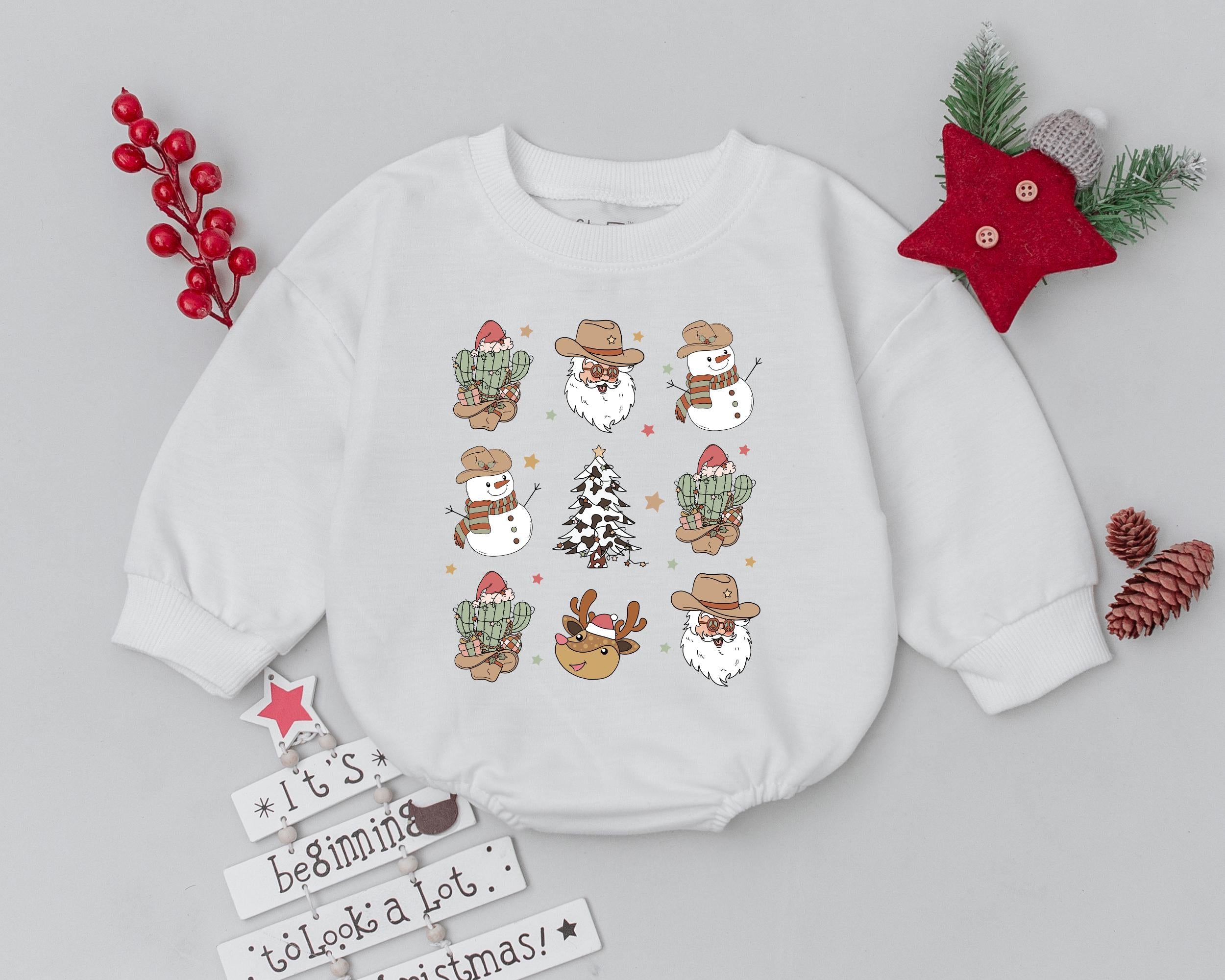 Western Christmas Baby Romper with Vintage Cowboy Snowmen Soft Cotton First Holiday Outfit Perfect Gift for Baby's 1st Christmas
