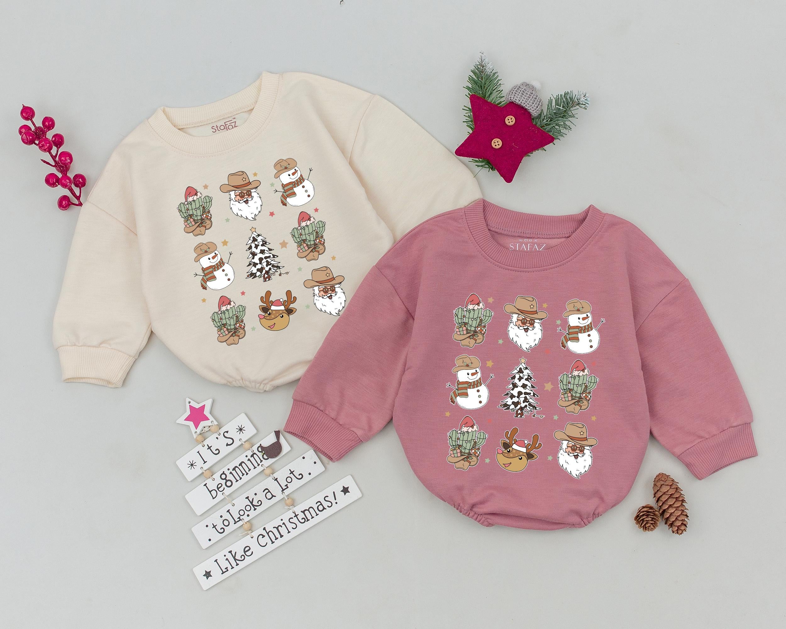 Western Christmas Baby Romper with Vintage Cowboy Snowmen Soft Cotton First Holiday Outfit Perfect Gift for Baby's 1st Christmas