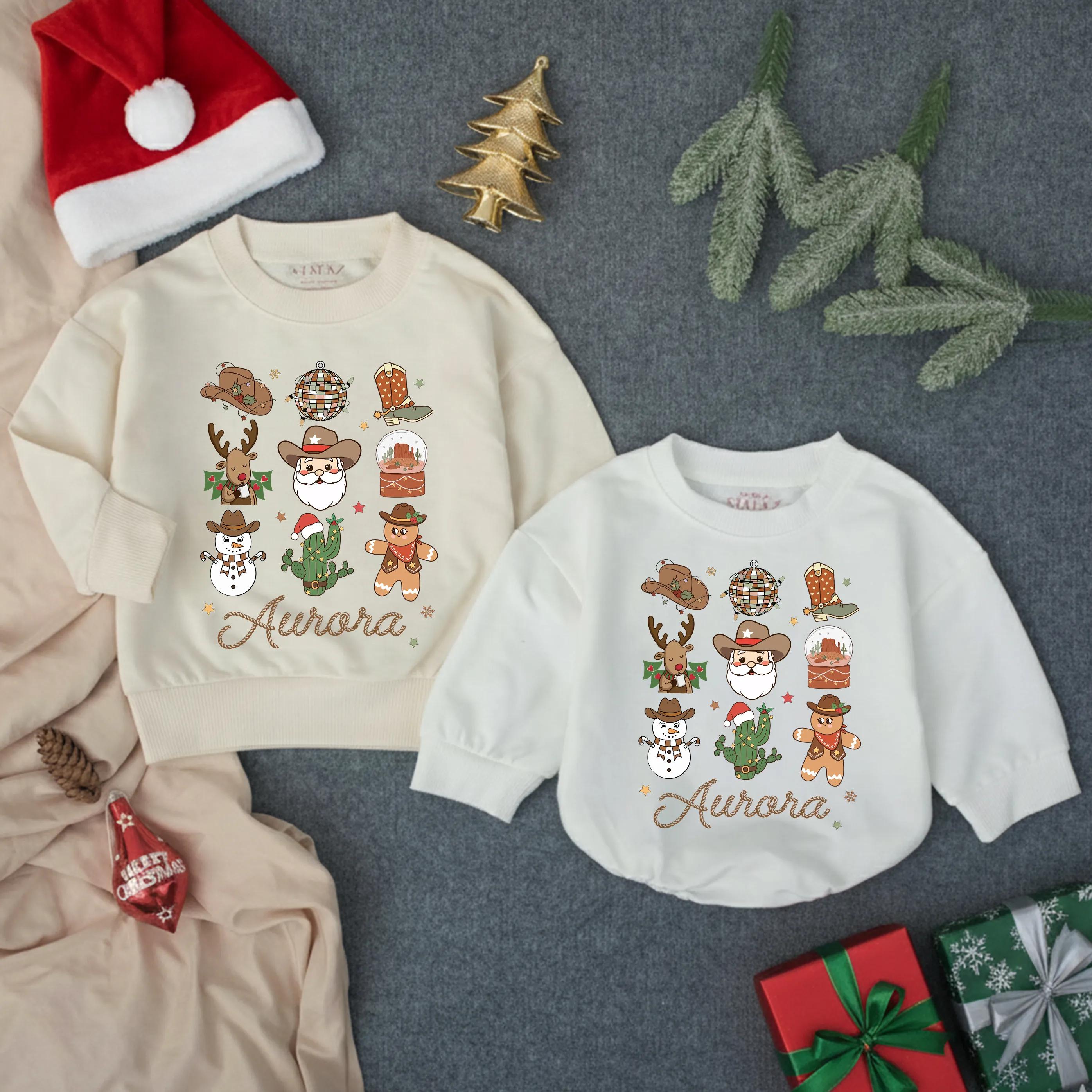 Western Christmas Toddler Sweatshirt with Cowboy Artwork and Custom Name, Holiday Matching Family Outfits for Kids & Babies