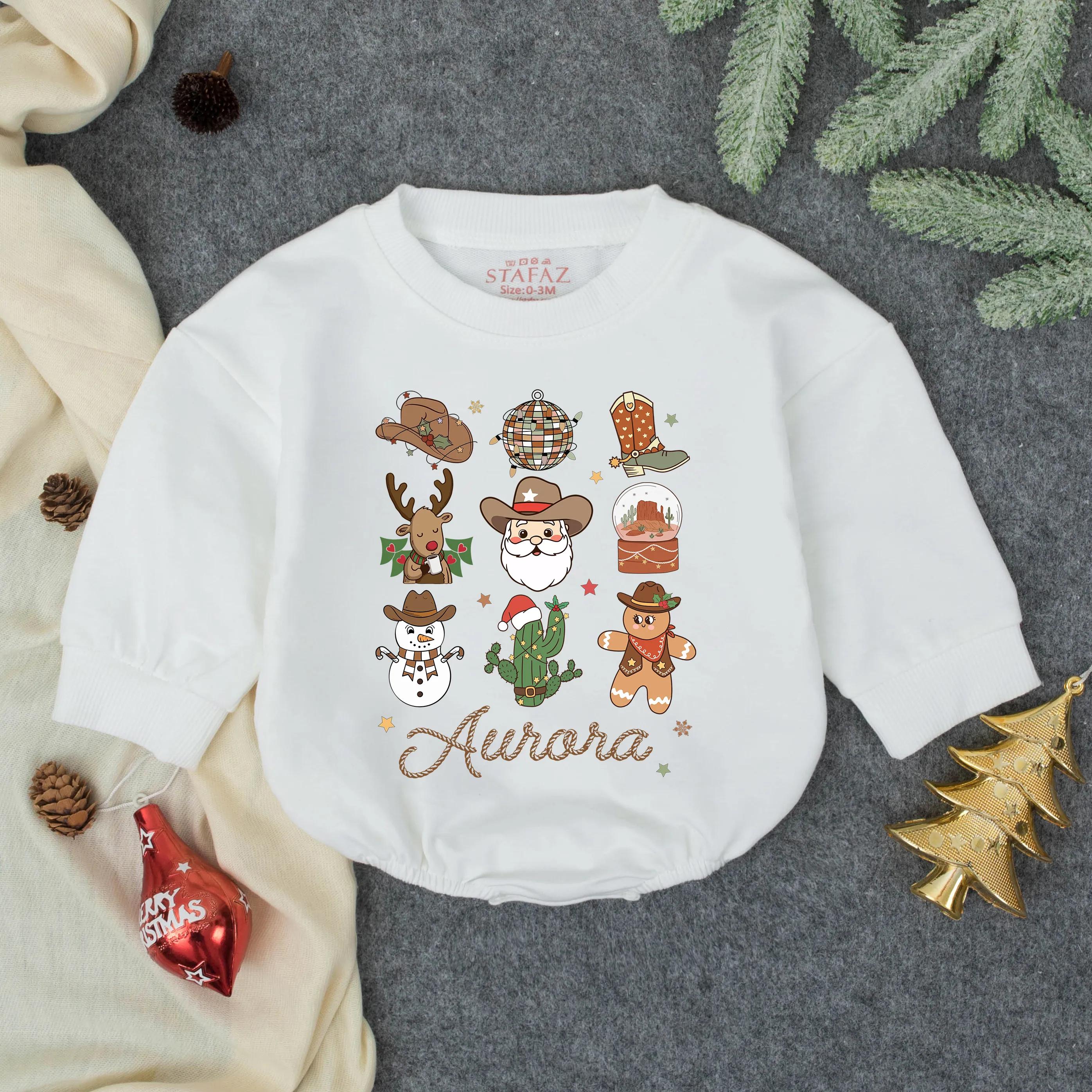 Western Christmas Toddler Sweatshirt with Cowboy Artwork and Custom Name, Holiday Matching Family Outfits for Kids & Babies