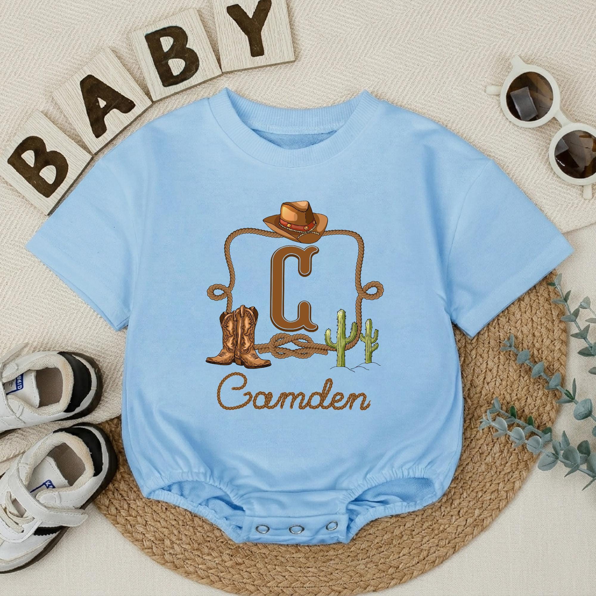 Western Cowboy Baby Romper with Hat and Boots Design, Custom Name Outfit, My First Rodeo Coming Home Clothes, Baby Shower Gift