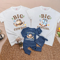 Western Family Matching Shirts Big Cowboy Little Cowboy Baby Outfit Big Cowgirl Tees Soft Cotton First Rodeo or Coming Home Gift
