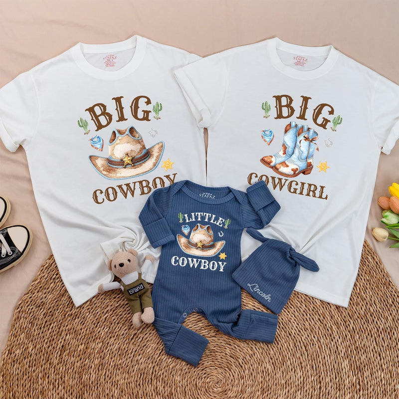 Western Family Matching Shirts Big Cowboy Little Cowboy Baby Outfit Big Cowgirl Tees Soft Cotton First Rodeo or Coming Home Gift