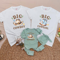 Western Family Matching Shirts Big Cowboy Little Cowboy Baby Outfit Big Cowgirl Tees Soft Cotton First Rodeo or Coming Home Gift