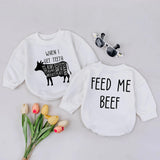 When I Get Teeth Feed Me Beef Baby Romper Cute Cow Design Infant Bodysuit Funny Farm Animal Outfit Newborn Gift Soft Cotton Clothes