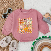 Whimsical Autumn Pumpkin Floral Romper Baby Girl Thanksgiving Outfit Toddler's Festive Fall Clothes Halloween Gift Vibrant Colors