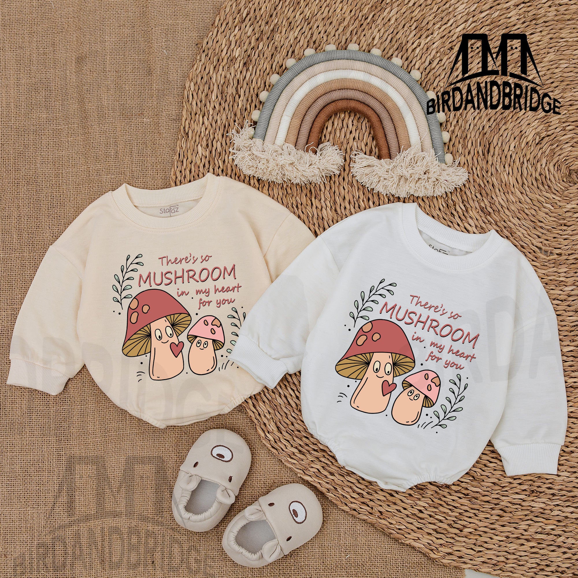 Whimsical Baby Romper with Cartoon Mushrooms Heartfelt Design Cotton Soft Comfortable Infant Outfit Perfect for Valentine's Day Gift