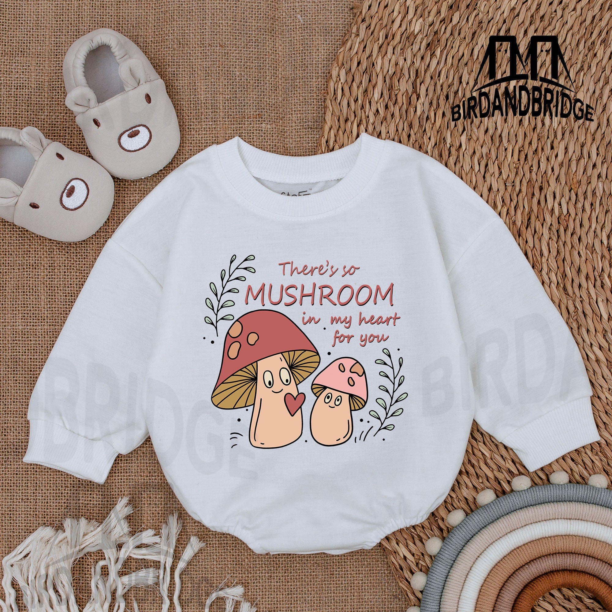 Whimsical Baby Romper with Cartoon Mushrooms Heartfelt Design Cotton Soft Comfortable Infant Outfit Perfect for Valentine's Day Gift