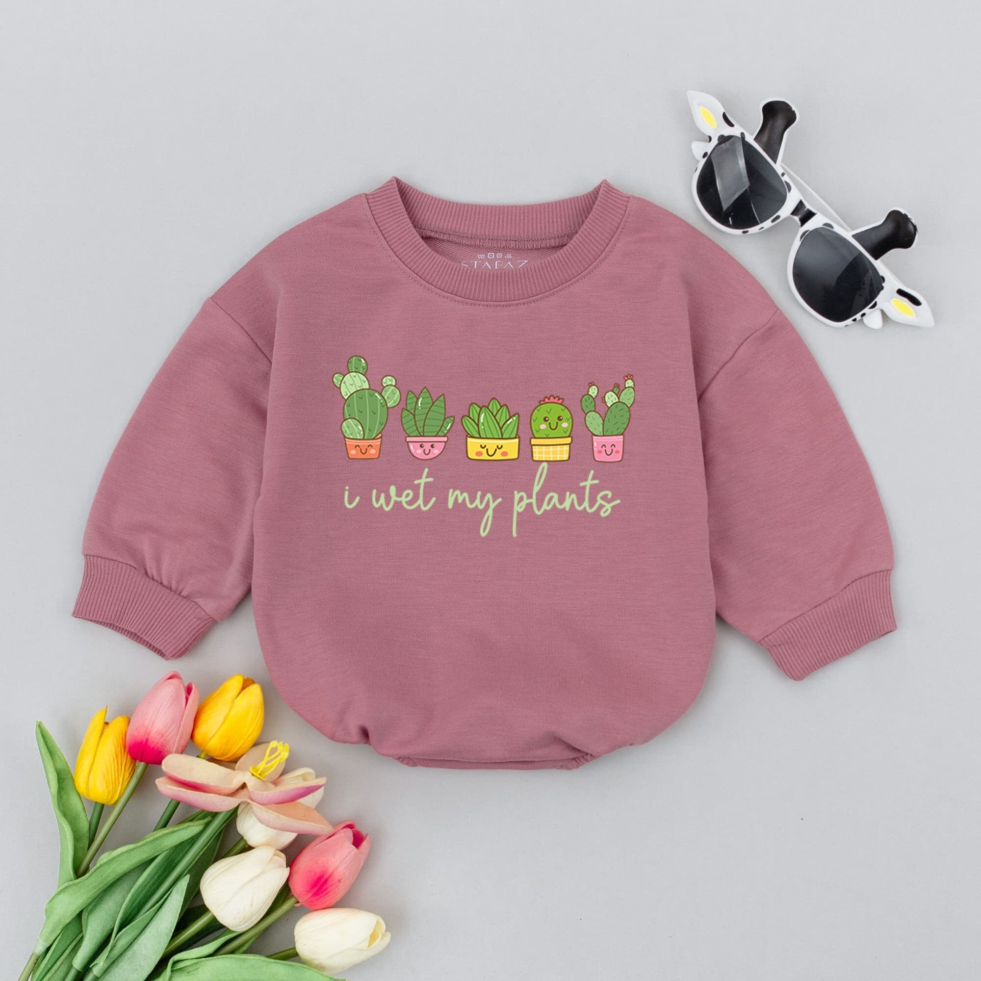 Whimsical Baby Romper with Cartoon Potted Plants Cute Toddler Clothes Retro Style Gift for Baby Shower or Vegan Farm Lovers