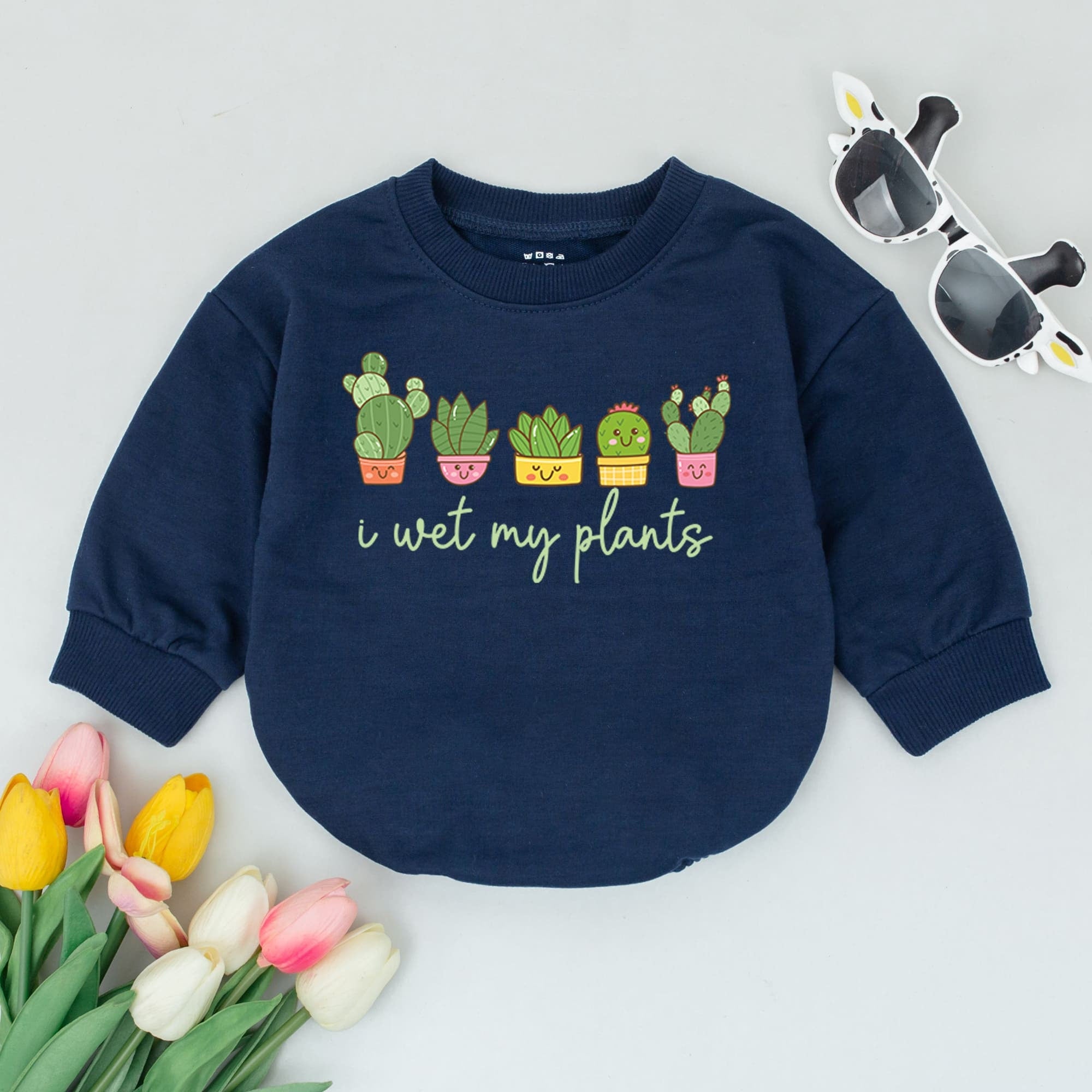 Whimsical Baby Romper with Cartoon Potted Plants Cute Toddler Clothes Retro Style Gift for Baby Shower or Vegan Farm Lovers